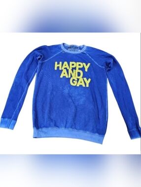 Happy And Gay Blue Graphic Crewneck Sweater Blue